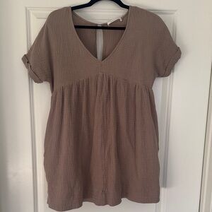 Casual Brown V-Neck Women's Top
